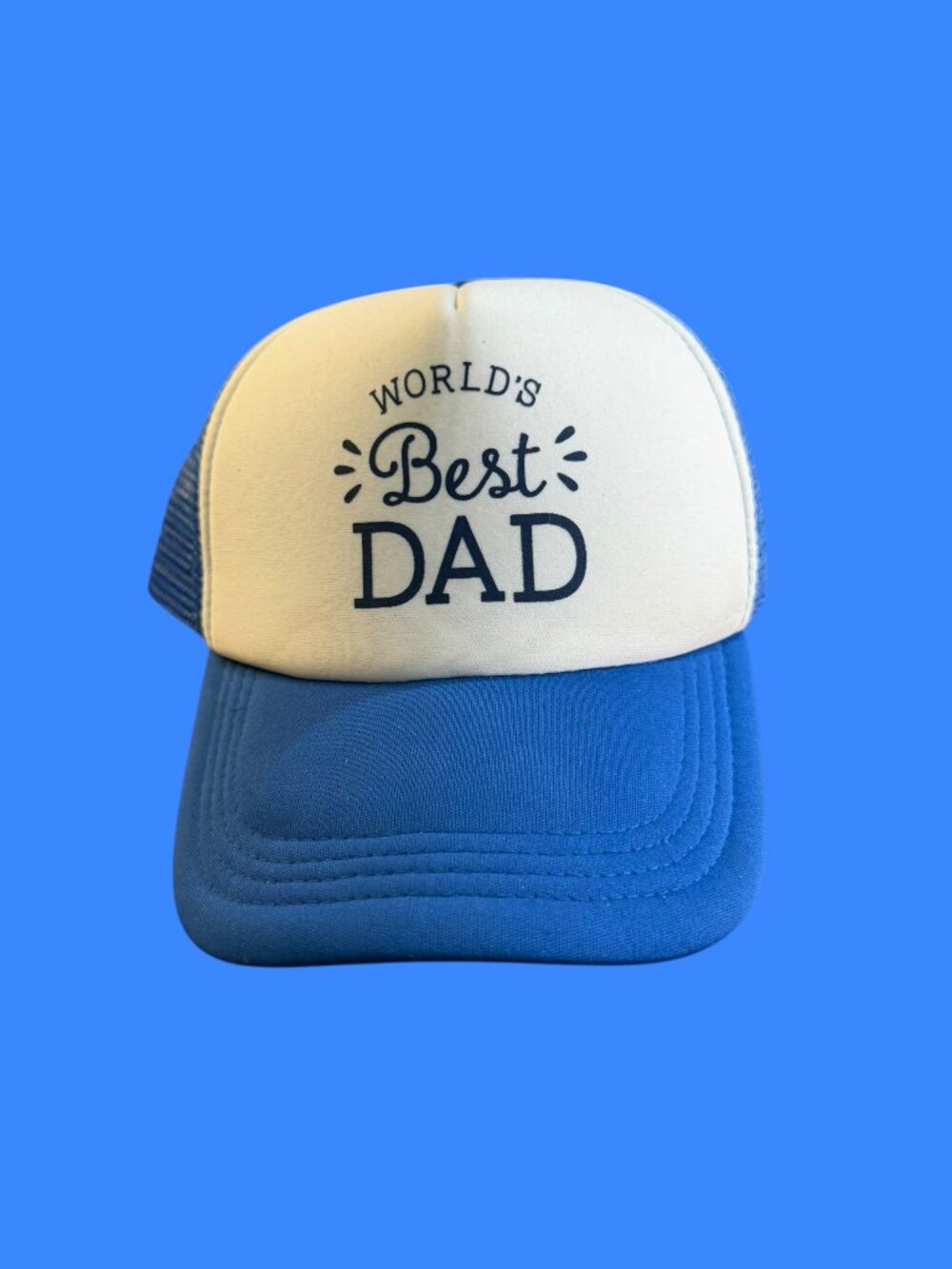 World's Best Dad Trucker Hat Blue White Mesh Snapback Father's Day Gift Cap